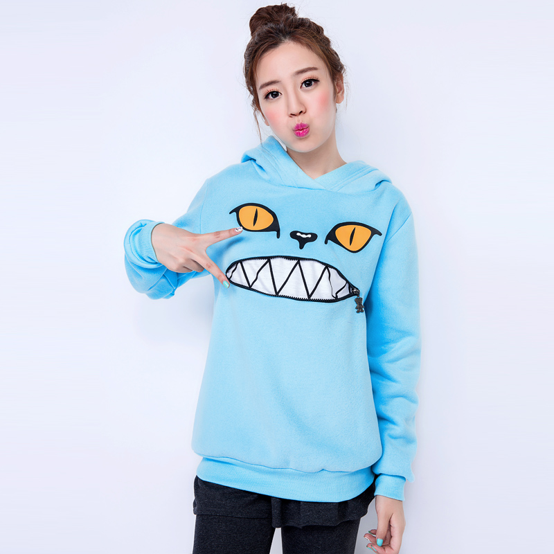 Hooded Zippered Cat Fleece Sweatshirt Sweater. Five Colors Available on