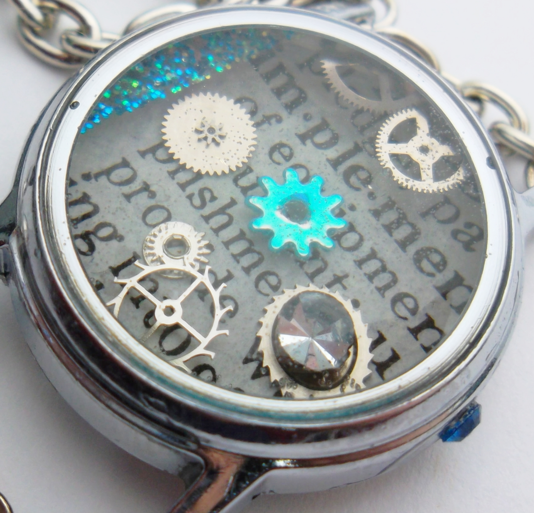 Steampunk Handmade Resin Watch Case Pendant "Implement" Ephemera
