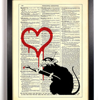Image of Banksy Love Rat, Vintage Dictionary, 8 x 10