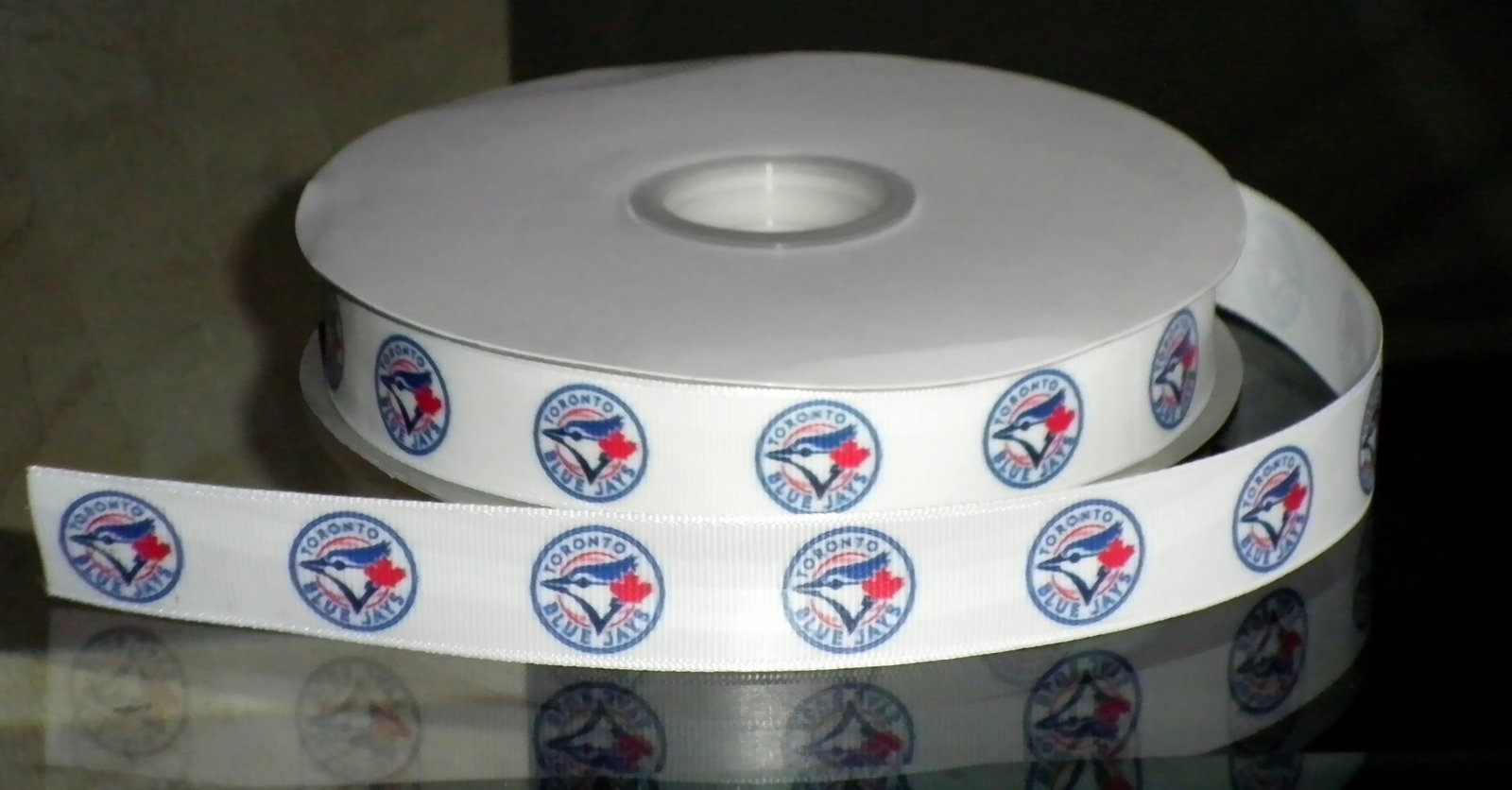 7/8" Toronto Blue Jays Inspired Custom Printed Grosgrain Ribbon · The