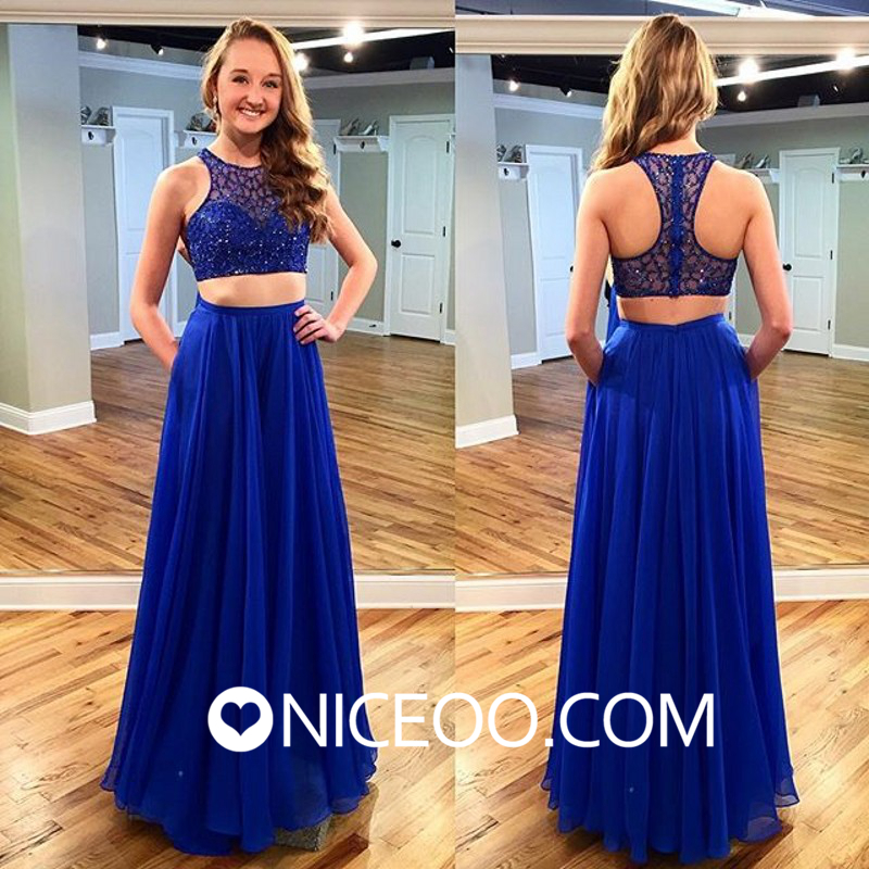 A Line Chiffon Royal Blue Party Dress