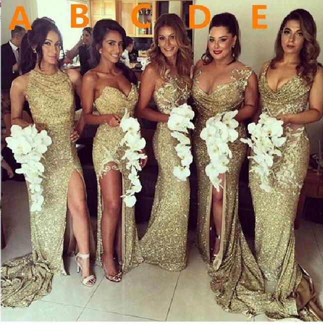 Gold Lace Bridesmaid Dresses