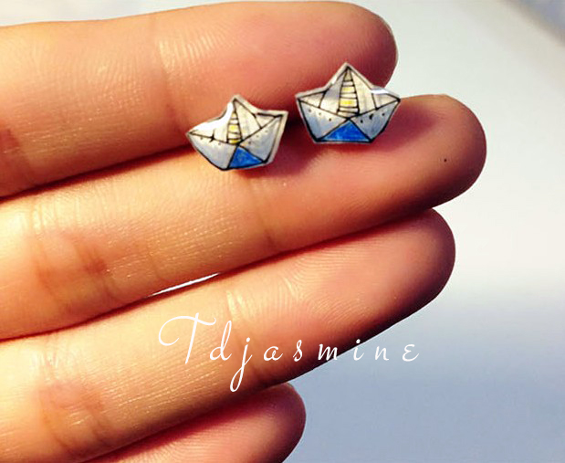 Paper boat Earring Studs Sterling SIlver Post Earrings Handmade