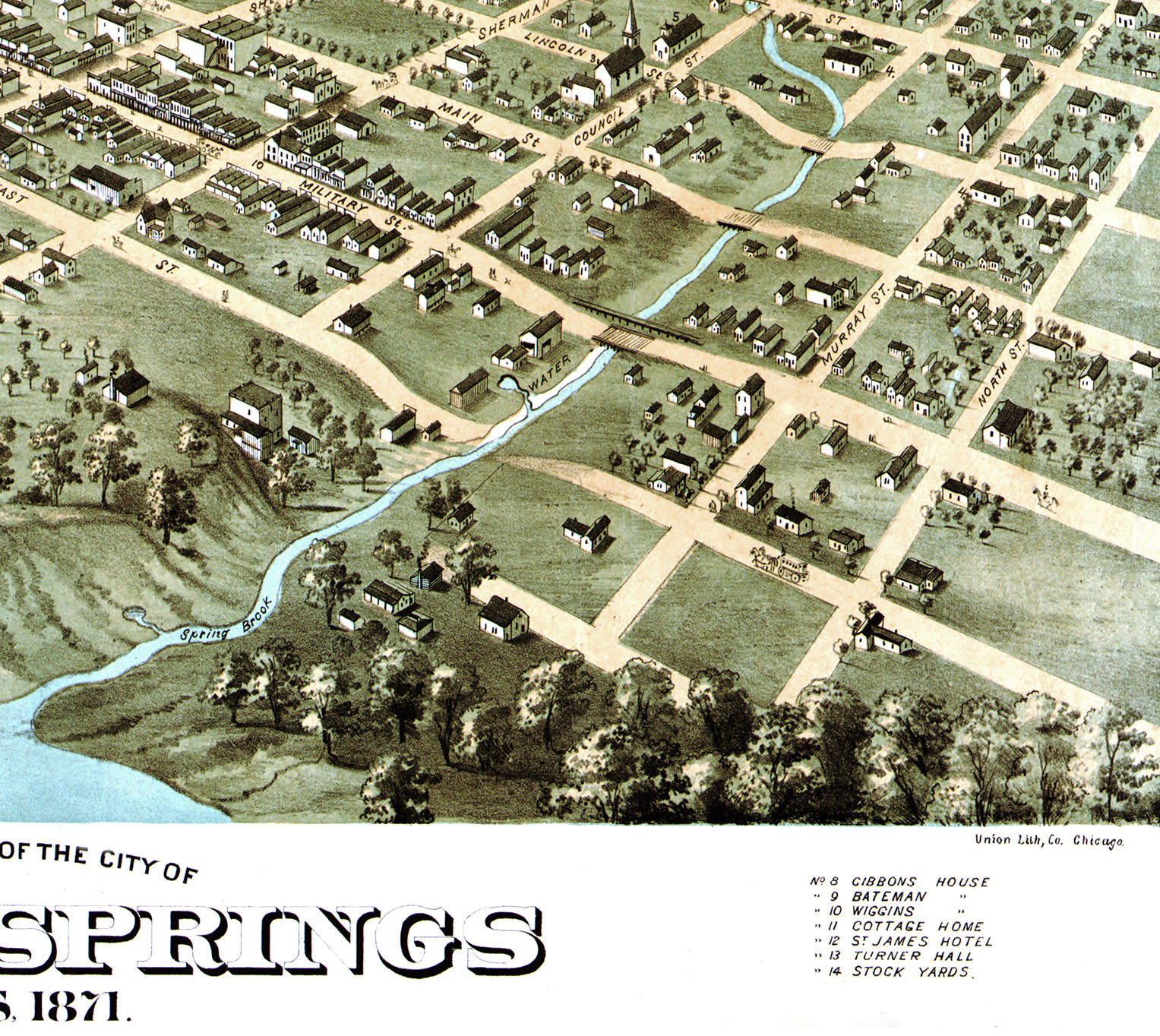 Baxter Springs, Kansas in 1871 Bird's Eye View Map, Aerial, Panorama