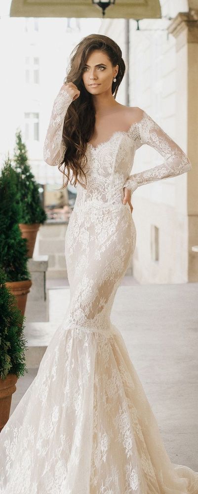 A384 Lace Mermaid Wedding Dresses, Off the Shoulder Long ...