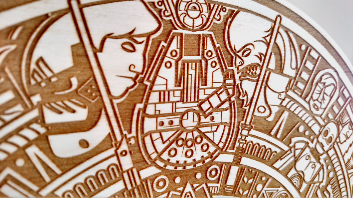 Azteca Wars 12" Wood Laserengraved Disc · NOPAL Art · Online Store