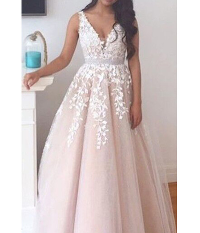 prom dress elegant neck line pink dresses stunning