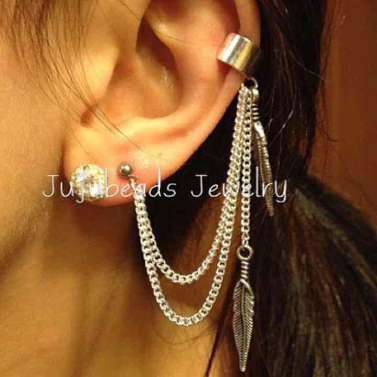 Feather Dangle Ear Cuff Earring · Pretti Jewels · Online Store Powered