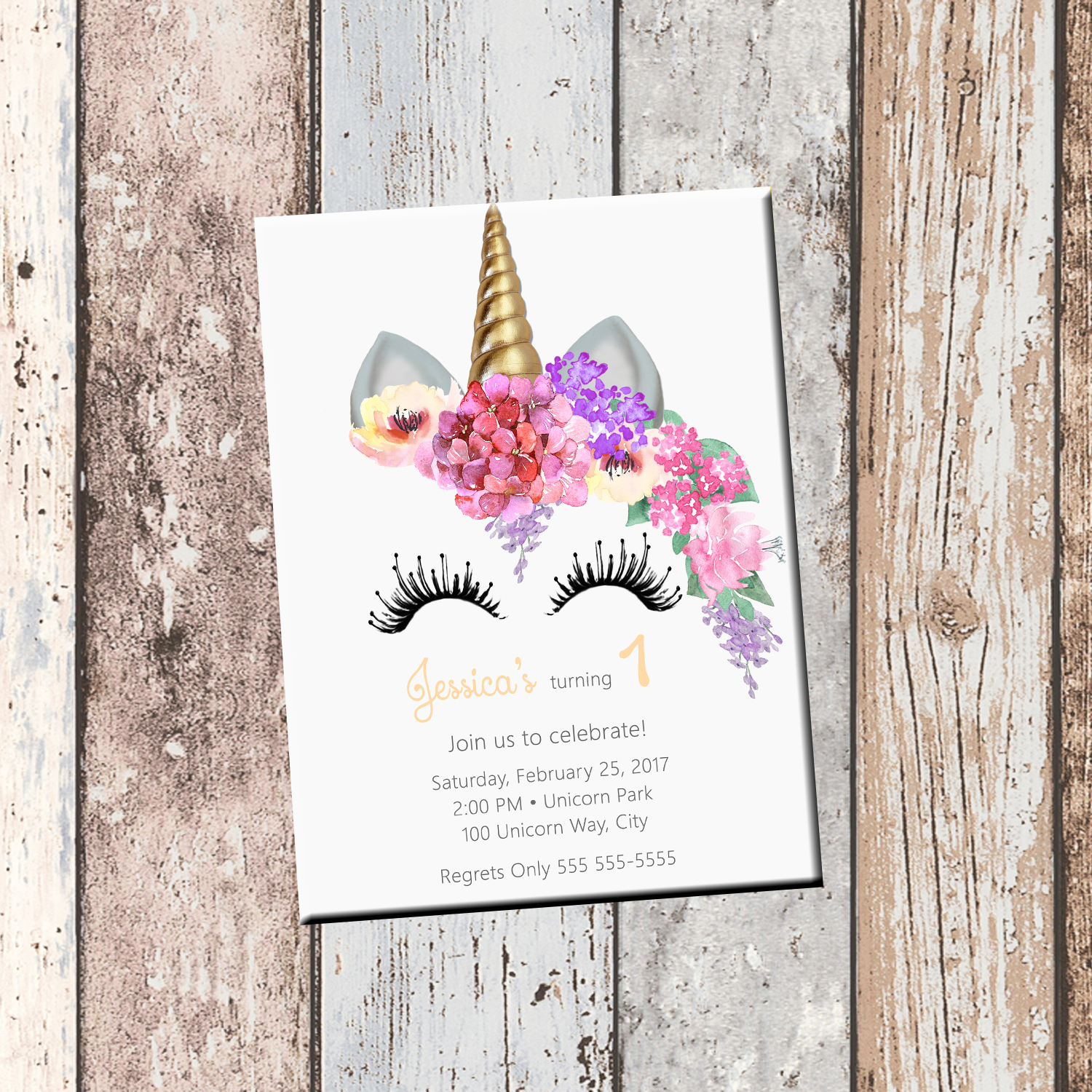 Unicorn Birthday Personalized Invitation 1 Sided, Birthday Card, Party