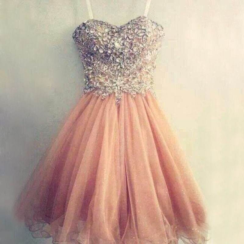 Sweetheart KneeLength Peach Dress with Beading