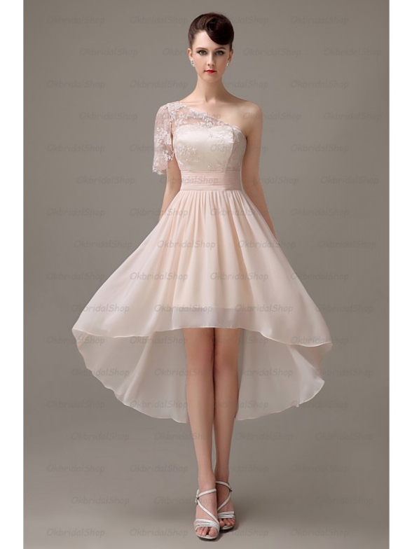 Short bridesmaid dress,champagne bridesmaid dress,high low bridesmaid dress,one shoulder