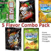 Dakeyi Chinese Candy Combo Pak 5 bags-1 of each flavor (Guava, Pineapple/Banana, Strawberry, Orange & Mango/Melon)