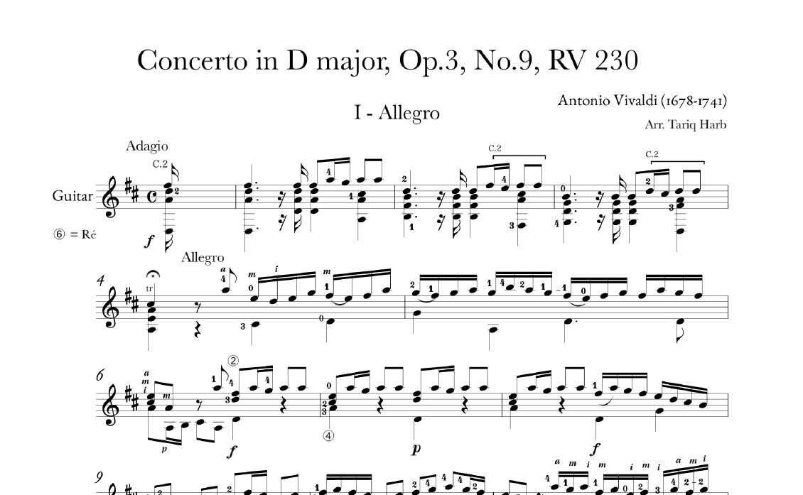 tariq harbs music vivaldi violin concerto in d major op 3 no 9 vivaldi guitar concerto in d major sheet music