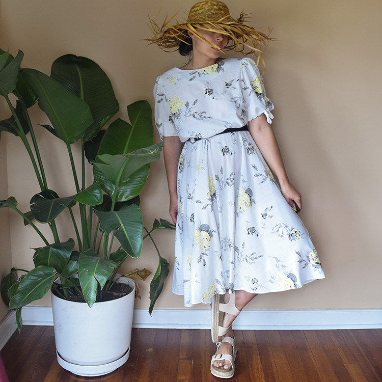 Vintage Yellow Floral Dress