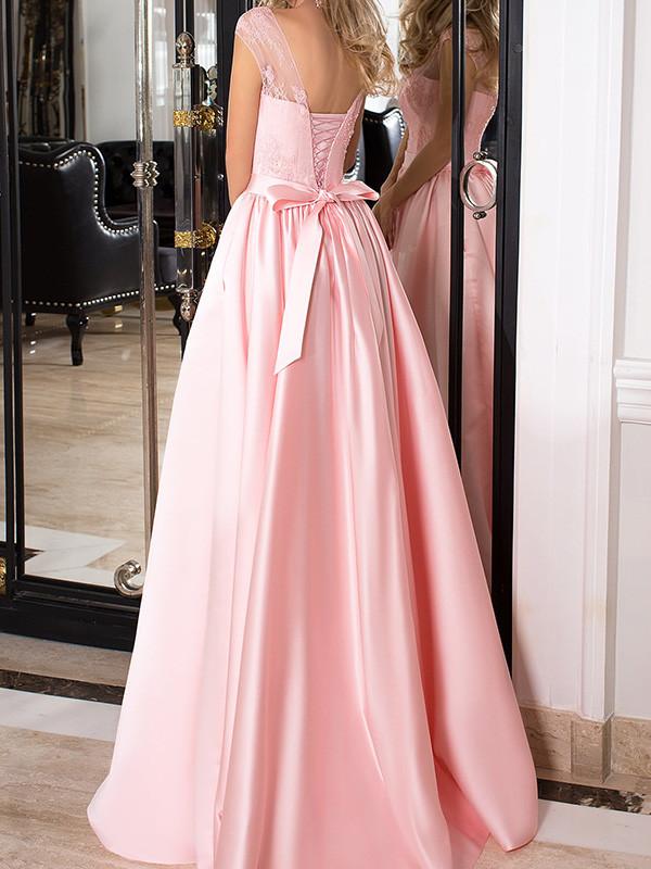 pink satin lace dress