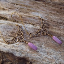 Antique Gold Chandelier Earrings with Lavender Beads