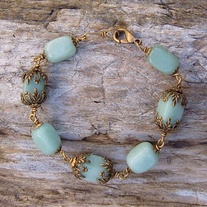 Antique Brass and Amazonite Bead Bracelet