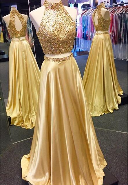 Gold Two Piece Prom Dress