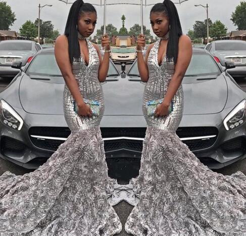 Plus Size Black and Silver Prom Dress