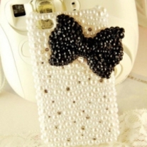 Big Bling Black Bow With All Pearls And Crystals iPhone 4 Case