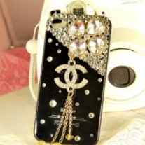 New Bling Four-Leaf Clover With Gold Logo And Crystals On Black iPhone Case 