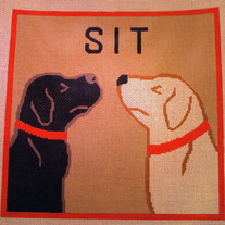Sit, 2 Dogs Pillow Canvas on 13 Mesh