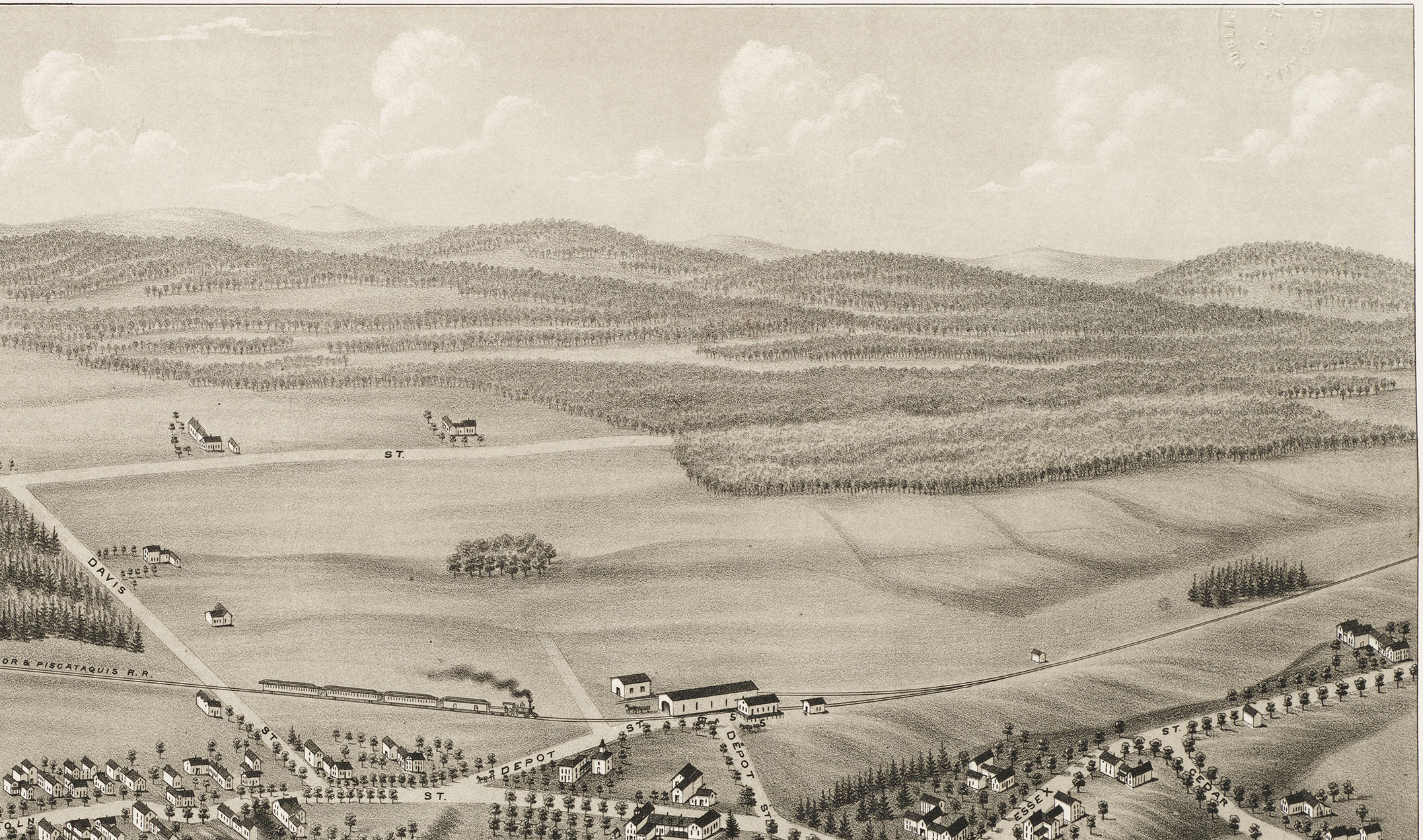 Dover & Foxcroft, Maine in 1878 Bird's Eye View Map, Aerial, Panorama