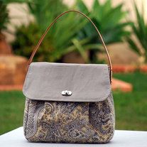50s Inspired Hobo Bag - Grey Paisley 