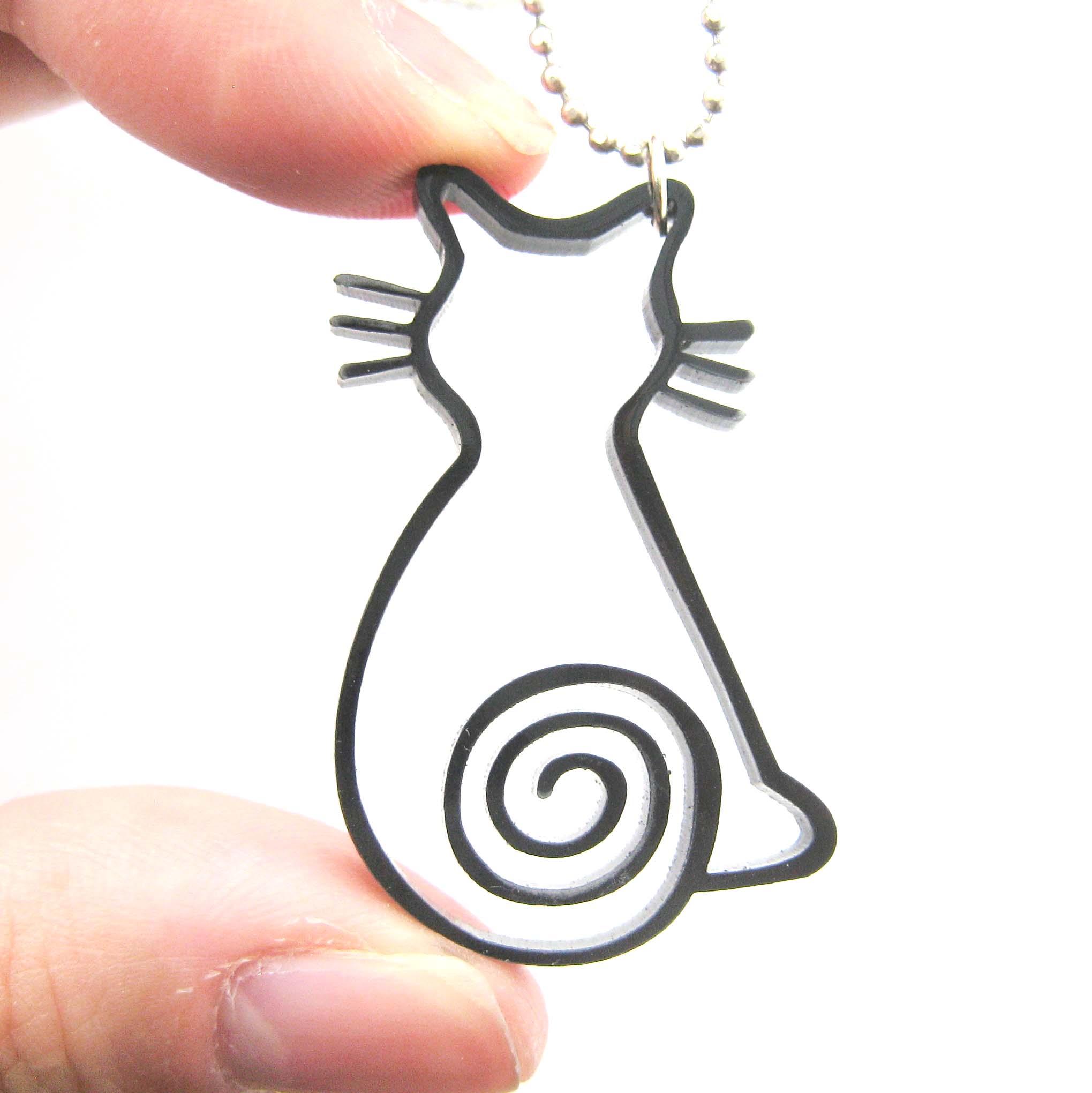 Kitty Cat Shaped Animal Themed Outline Pendant Necklace in Black · DOTOLY Animal Jewelry · The