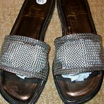 Christian Louboutin Silver Metal Mesh Flat Sandals Slides 36.5 6.5 