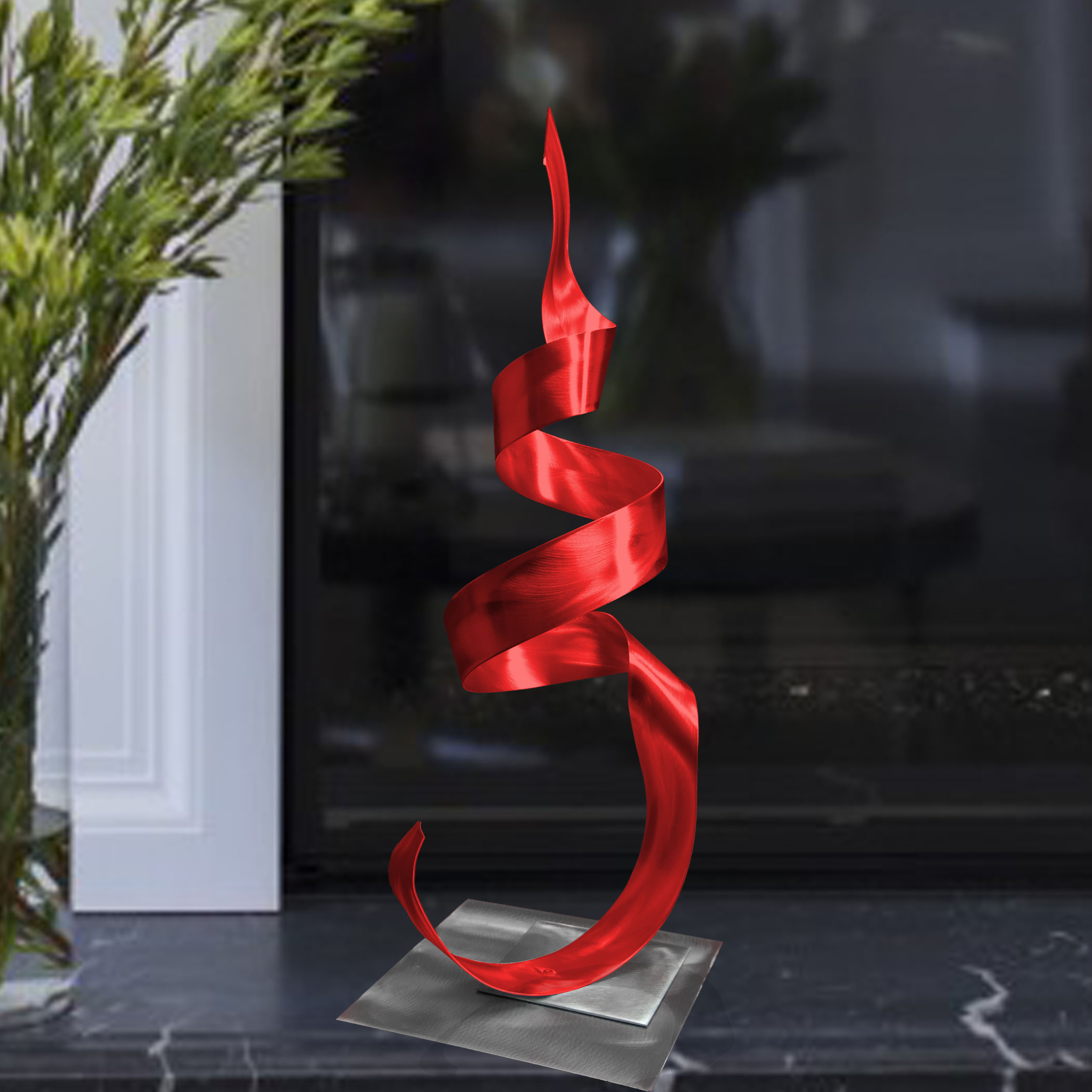 Phoenix Red Metal Sculpture Art, Abstract Contemporary Modern