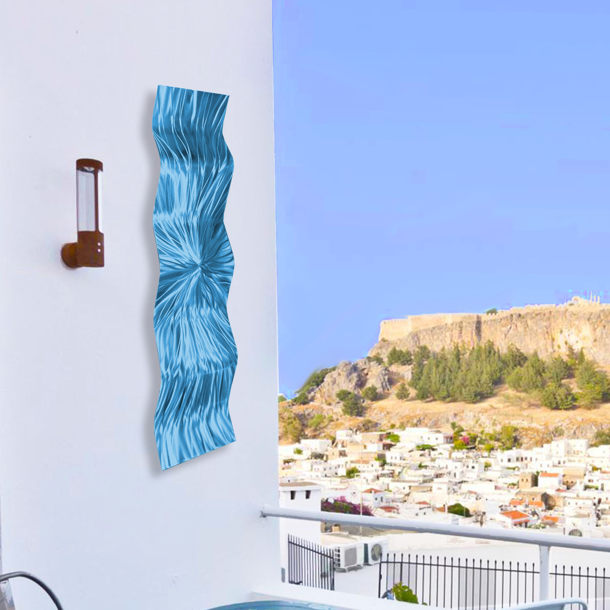 Gratitude Aqua - Metal Wall Sculpture Art, Wavy Pieces, Abstract