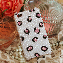 Bling Crystal Sparkle Pink Leopard Pattern On All Pearls iPhone 4/4S Case (#684)
