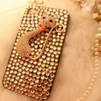 Bling Crystal Pussy Cat On All White Crystals iPhone 4/4S Case (#434)