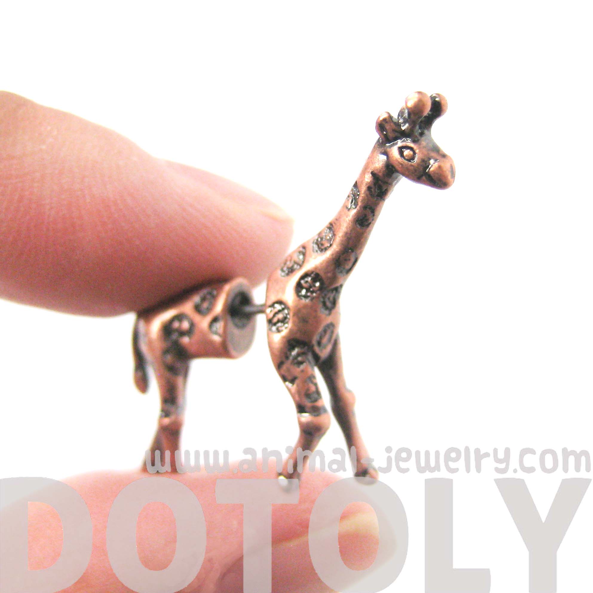 3D Fake Gauge Realistic Giraffe Animal Stud Earrings in Copper · DOTOLY