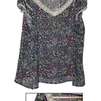 Sheer, Floral Print, Flowy V Neck Top 3x