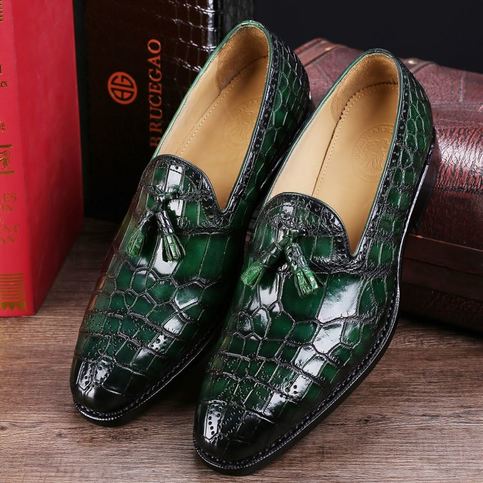 New Handmade Mens Classic Alligator Leather Tassel Loafer Comfortable