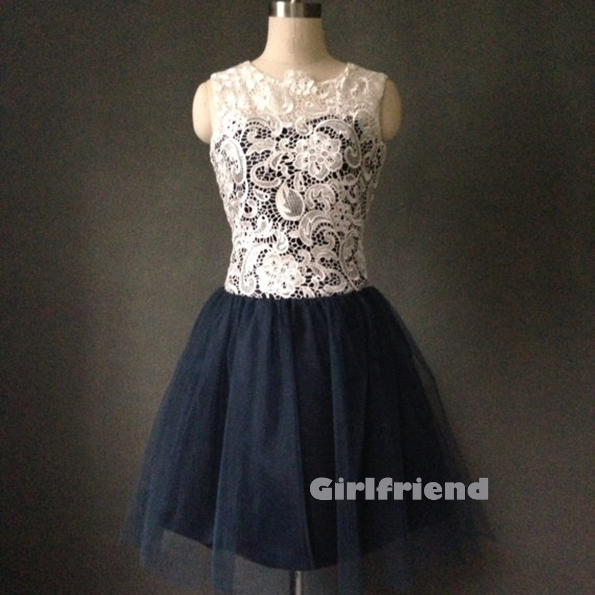 Girlfriend Prom Dress · Cute roundcollar lace tulle short prom dress
