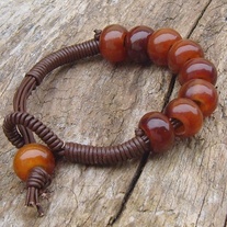 Brown Leather Bracelet with Large Horn Beads