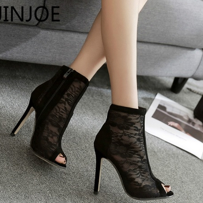 Sexy black lace high heels peep toe fashion sandals f8761