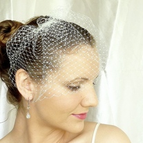 Ivory Birdcage Veil made from 8 inch French Netting - Thumbnail 1