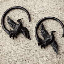 8g Voyage Carved Bird Earring Hoops - Horn