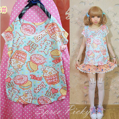 Kawaii Donut Bear Ice Cream Girly O Neck T shirt 1 side printing Free Shipping