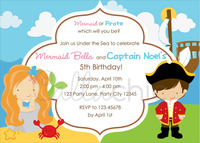 Mermaid pirate invitation printable - twin/joint/sibling birthday party