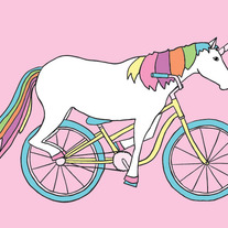 Unicorn riding bike, 5x7 print