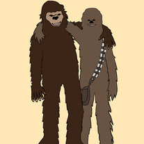 Bigfoot and Chewbacca are best friends, 5x7 print