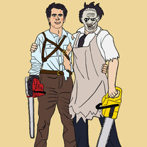 Ash and Leatherface best friends, 5x7 print