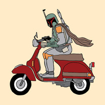  Bobba Fett riding a vespa, 5x5 print