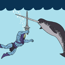 Skeletor fighting narwhal, 5x7 print