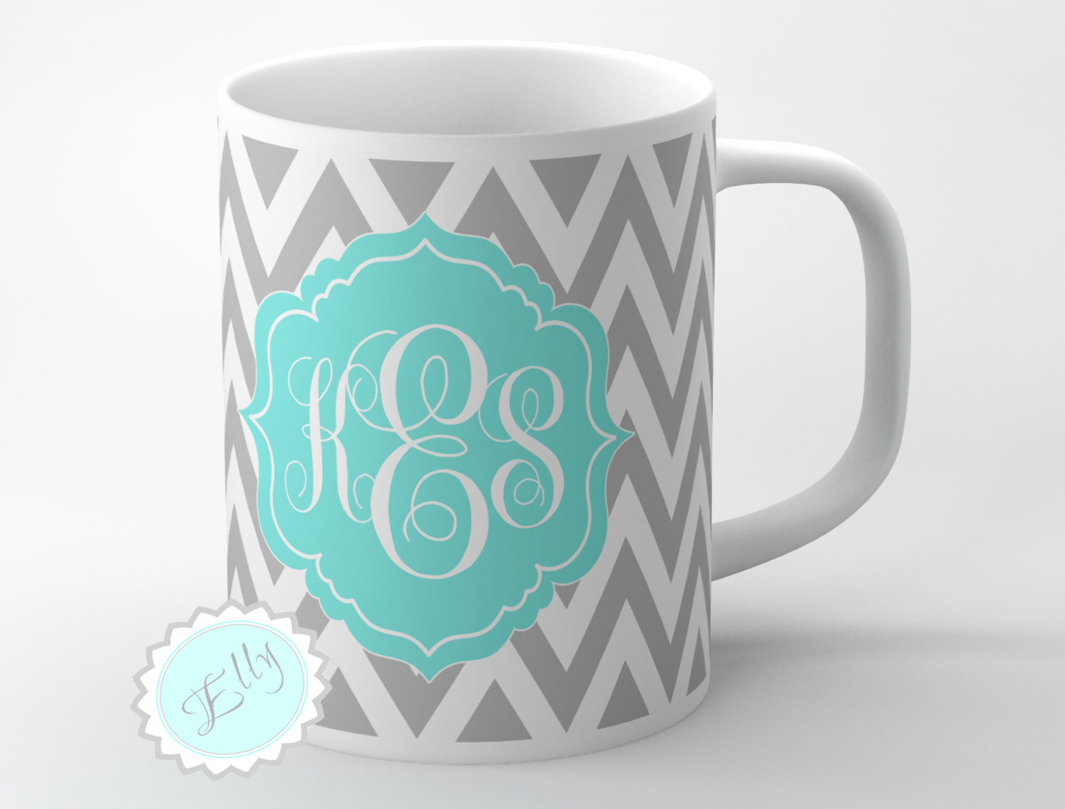 cute tiffany blue monogram onto gray chevron personalized coffee
